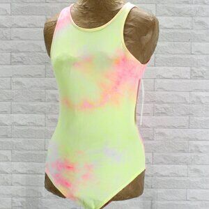 NEW FASHION Bodysuit Tie Dye One Piece Pink Yellow Athleisure Yoga Workout L XL
